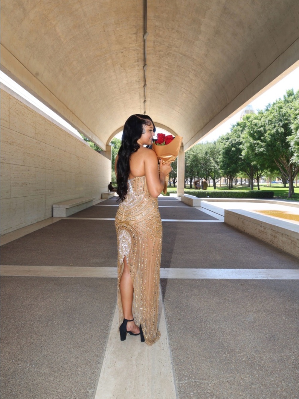 Sequin Strapless Evening Gown in Gold - Elegant Formal Dress